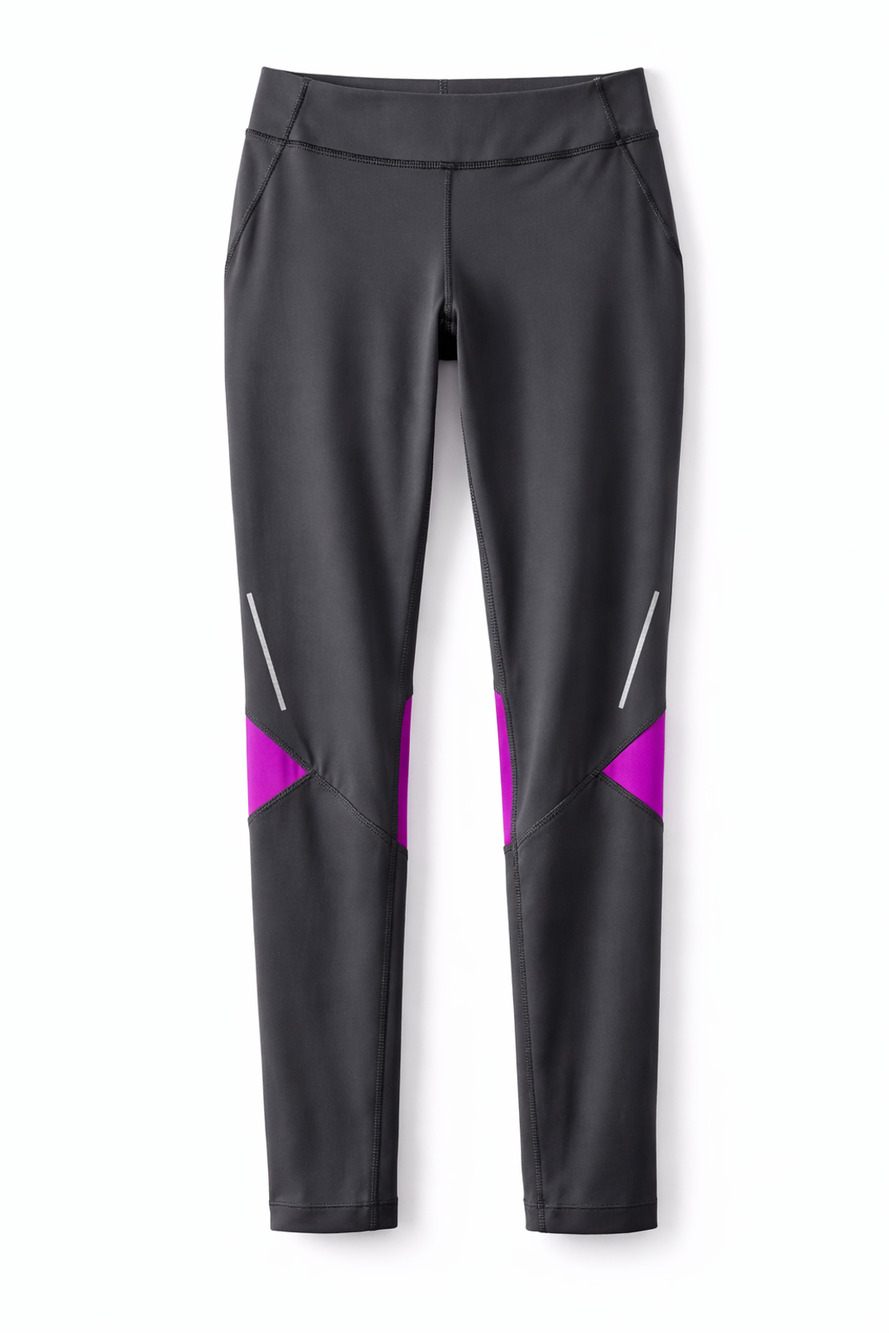 Hind Gray Purple Athletic Running Leggings Zip Pocket Stretch Training Pants M